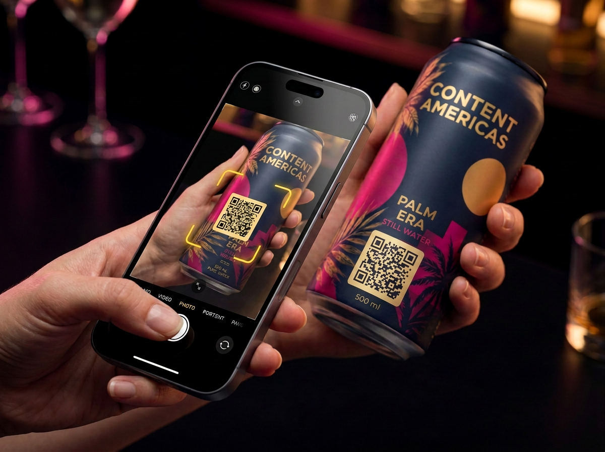 A delegate scanning the QR code on a branded can